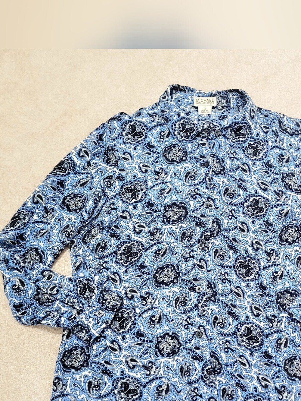 Michael Kors 100% Silk Paisley Button Front Blouse Women’s Size 14 Office Career - Picture 14 of 14